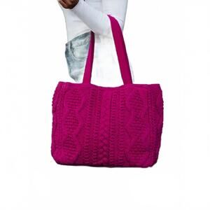NEW PANACHE APPAREL women's cable knit tote in magenta